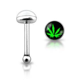 Stříbrný piercing do nosu - list marihuany