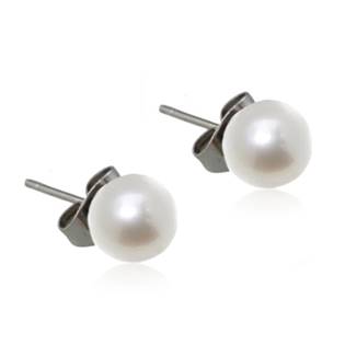 Ocelové náušnice perličky bílé, 6 mm