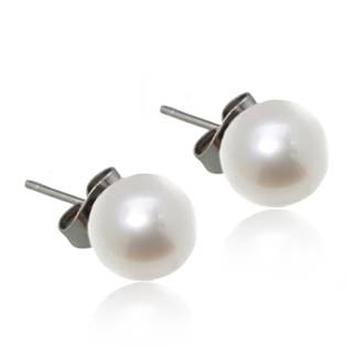 Ocelové náušnice perličky bílé, 10 mm