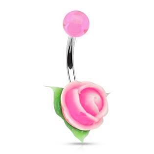 Piercing do pupíku silikonová růžička, růžová