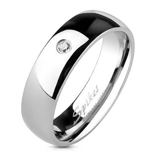 Ocelový prsten se zirkonem, šíře 6 mm