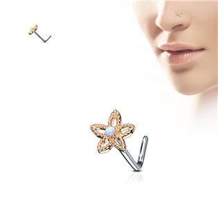 Zlacený piercing do nosu kytička - opál