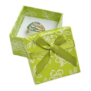 Dárková krabička na prsten s kytičkami, zelená