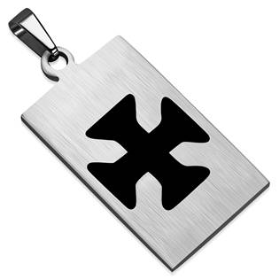 Ocelový přívěšek - destička maltézský kříž 18 x 28 mm