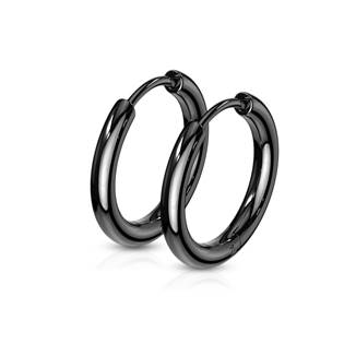 Černé ocelové náušnice - kruhy 15 mm