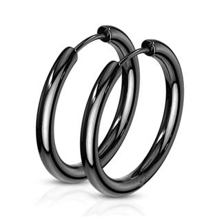Černé ocelové náušnice - kruhy 21 mm
