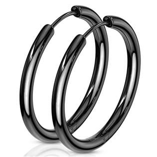 Černé ocelové náušnice - kruhy 25 mm