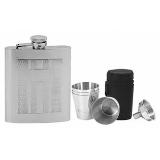 Ocelová kapesní lahev - placatka 220ml + 4 kalíšky 30ml a trychtýřek