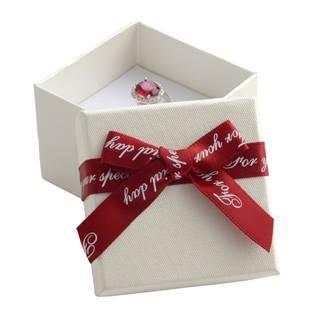 Dárková krabička na prsten/náušnice, bílá s červenou mašlí