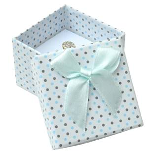 Dárková krabička na prsten bílá - šedé a modré puntíky