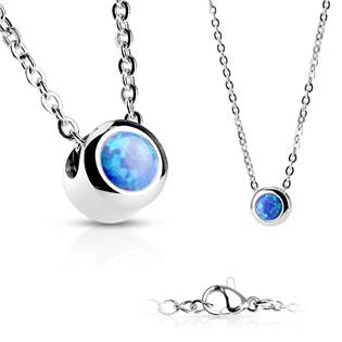 Ocelový náhrdelník s opálem modré barvy