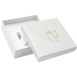 Bílá dárková krabička na soupravu, zlatý anděl