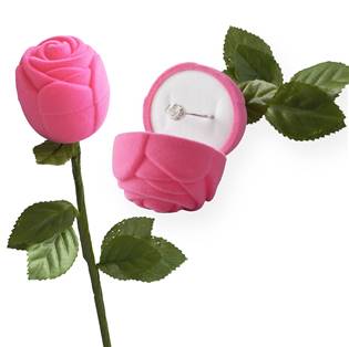 Dárková krabička na prsten - růže na stonku, barva růžová