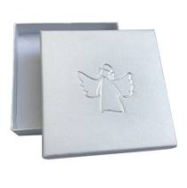Bílá dárková krabička na soupravu, stříbrný anděl