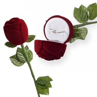 Dárková krabička na prsten - růže na stonku, barva bordó