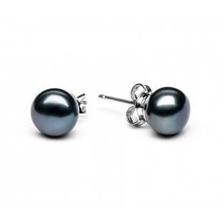 Perlové náušnice – černé přírodní perly 7,5-8 mm