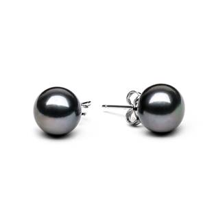 Perlové náušnice – černé přírodní perly 9,5-10 mm