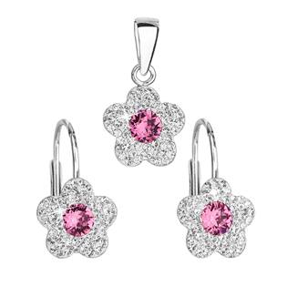 Sada šperků s krystaly Swarovski náušnice a přívěsek růžová kytička
