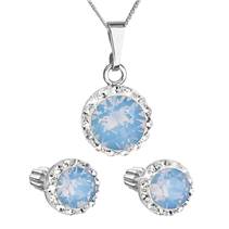 Sada šperků s krystaly Swarovski náušnice, řetízek a přívěšek modré opálové kulaté 39352.7