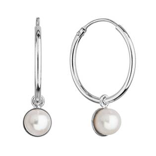 Stříbrné náušnice kruhy s bílou říční perlou