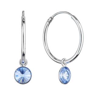 Stříbrné náušnice kruhy se Swarovski krystalem, Light Sapphire
