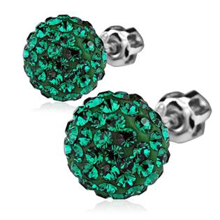 Stříbrné náušnice kuličky s krystaly Crystals from Swarovski®, Dark Green