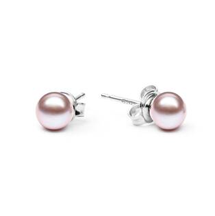 Stříbrné perlové náušnice - růžovofialové přírodní perly