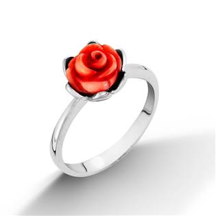 Stříbrný prsten - růže přírodní korál