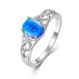 Stříbrný prsten s modrým opálem, vel. 56