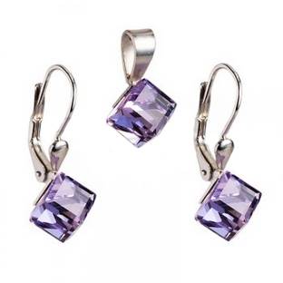 Stříbrný set náušnic kostky Crystals from Swarovski® Violet